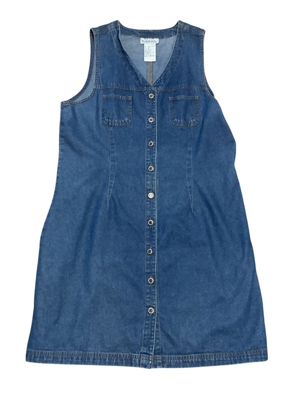 Vintage Denim Dress Sz M Button Front Pockets 100% Cotton Sleeveless Basic Editi